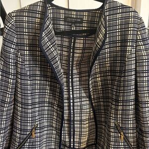Jones New York Women's Navy and Cream Checkered Blazer